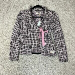 Odd Molly Floral Knit Jacket Womens Size‎ 0 Pink Floral Feminine Tie Fitted NWT